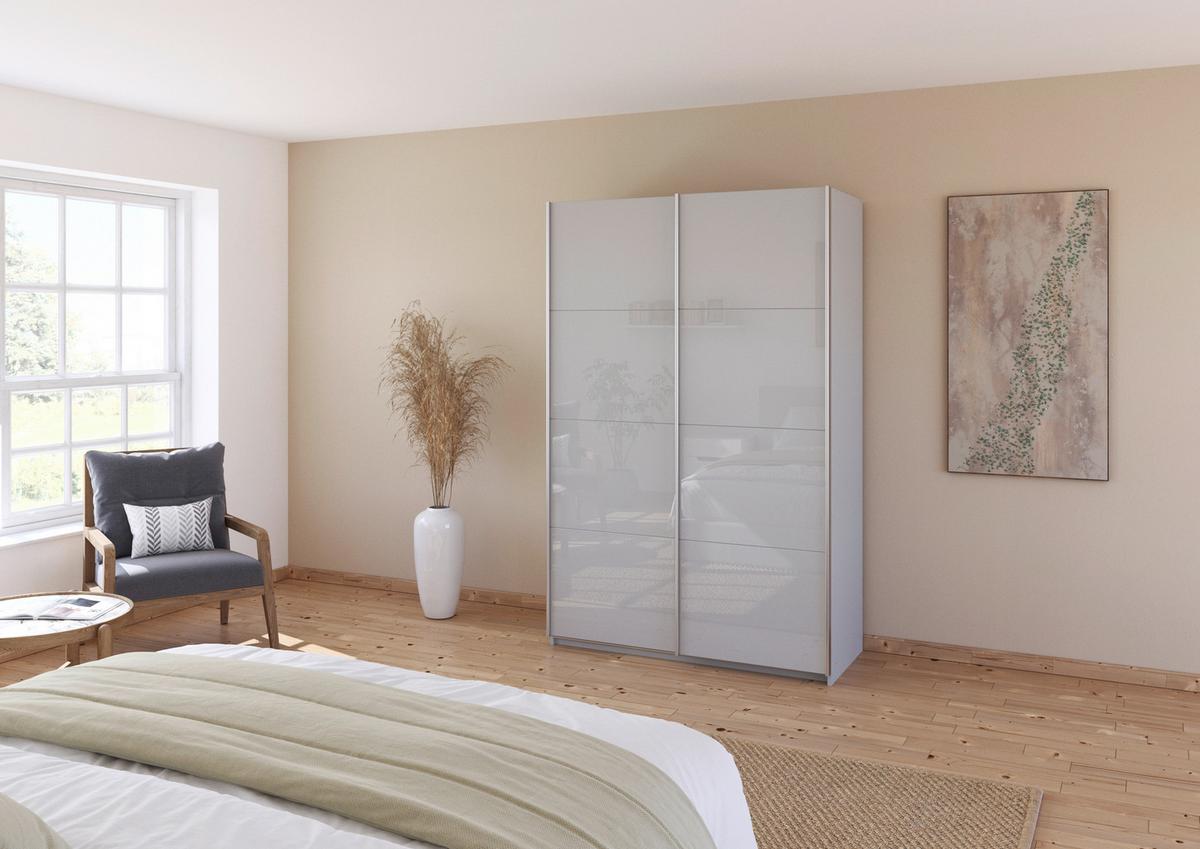 Schwebetürenschrank B: 136cm Feldkirch Seidengrau - Grau Hochglanz/Hellgrau, MODERN, Glas/Holzwerkstoff (136/210/62cm)