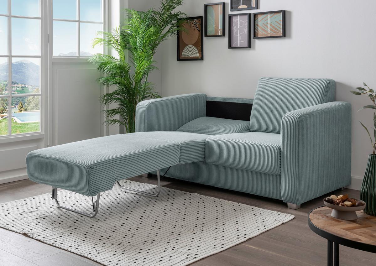 Schlafsofa Mia, Hellblau B: 159 Cm - Chromfarben/Hellblau, Basics, Textil (159/88cm) - Livetastic