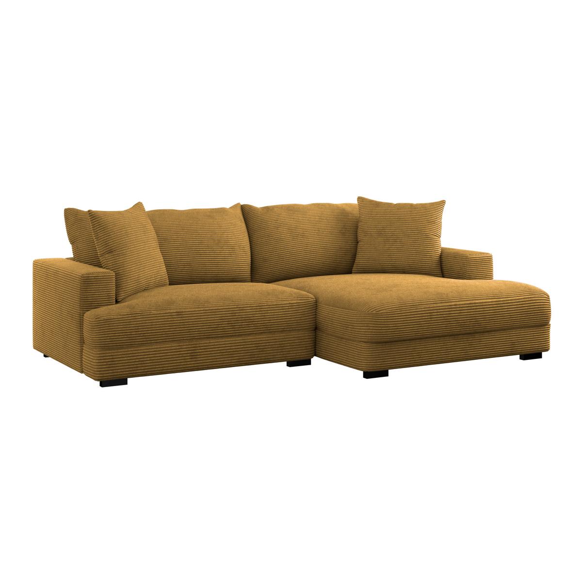 Rohová sedačka PELLE, pravá, hořčicově žlutý manšestr - černá/hořčicově žlutá, Moderní, textil (265/180cm)