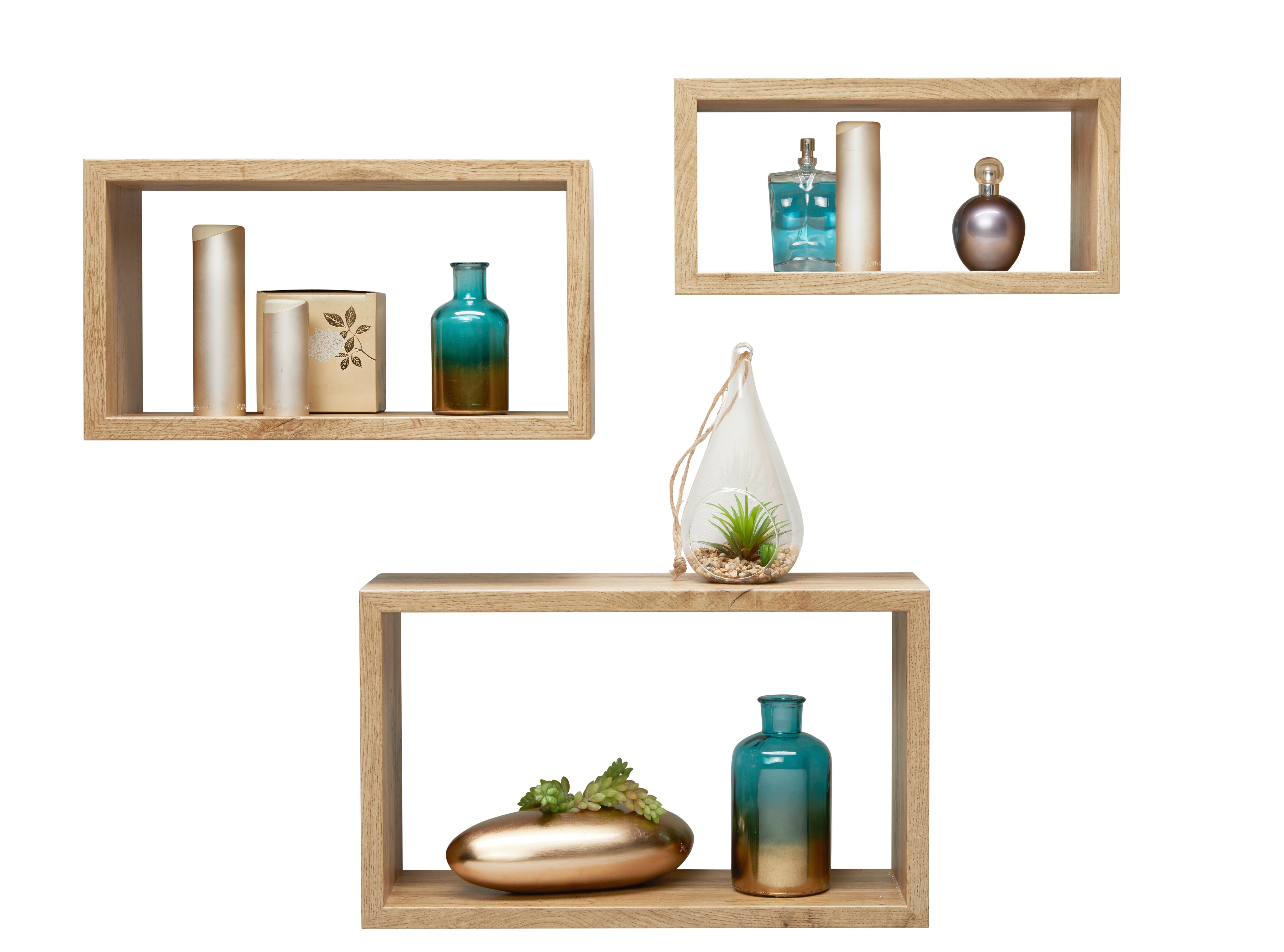 SADA NÁSTĚNNÝCH REGÁLŮ TRITTICO - barvy dubu, Moderní, kompozitní dřevo (45-40-35/27-22-17/16cm) - Mömax