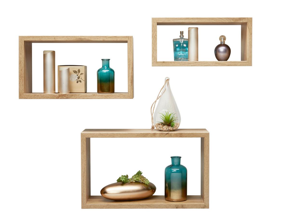 SADA NÁSTĚNNÝCH REGÁLŮ TRITTICO - barvy dubu, Moderní, kompozitní dřevo (45-40-35/27-22-17/16cm) - Mömax