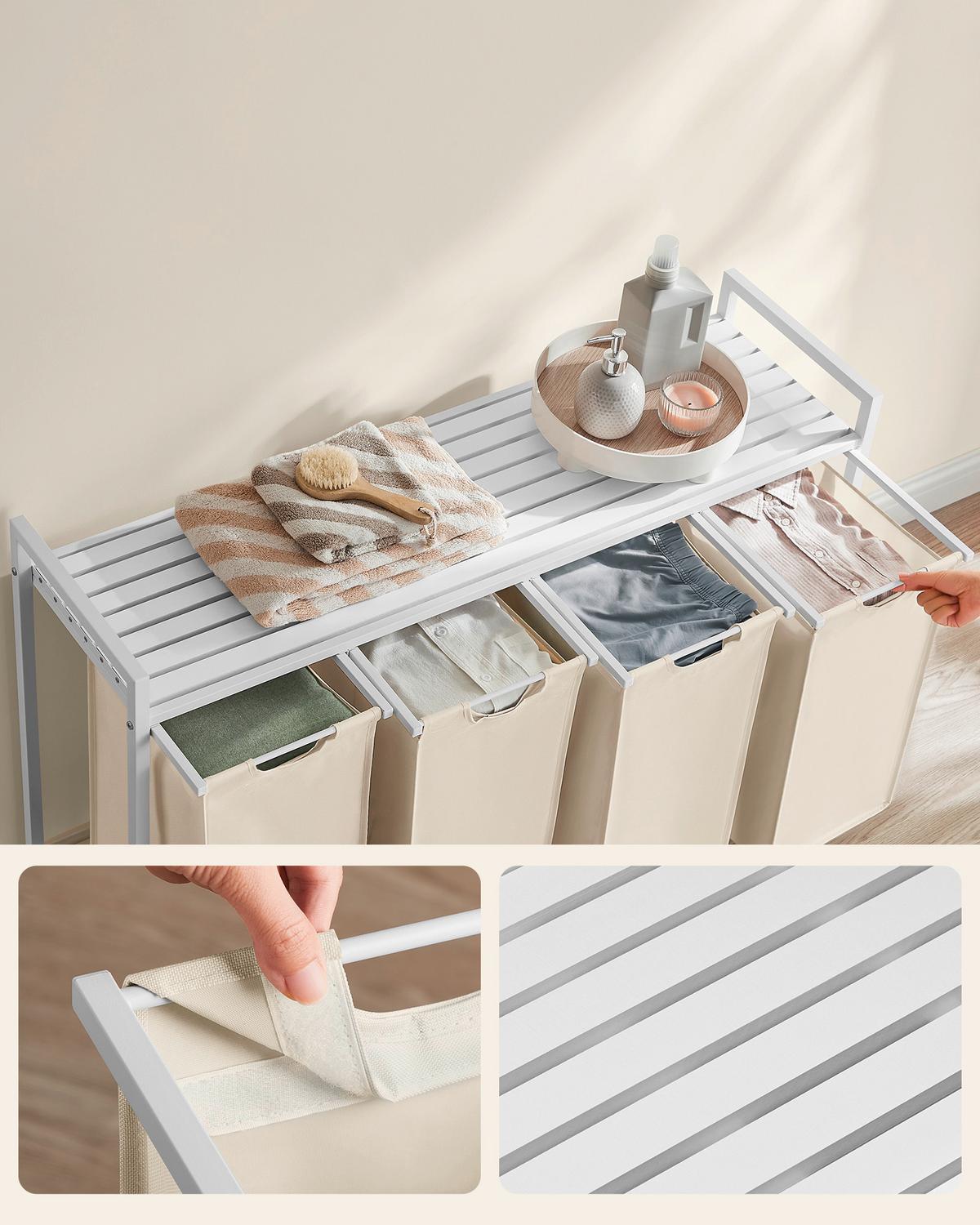 Wäschekorb Blh401w01 - Beige/Weiß, Trend, Holzwerkstoff/Textil (116/72/33cm) - MID.YOU