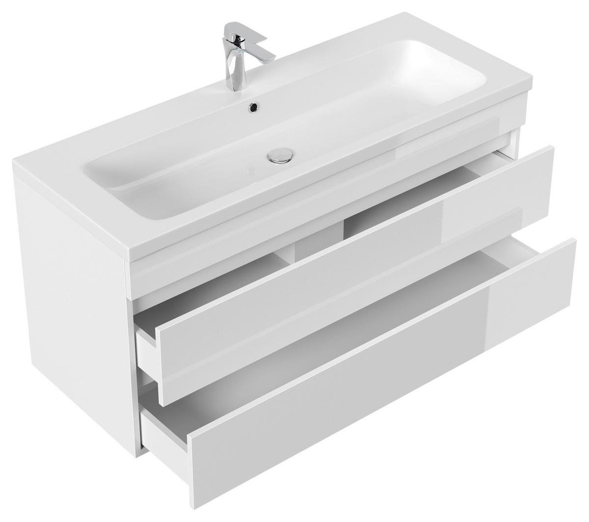 WASCHTISCHKOMBI Fellini Weiß HG B: 120cm - Weiß Hochglanz/Weiß, Basics, Holzwerkstoff/Stein (120cm) - MID.YOU