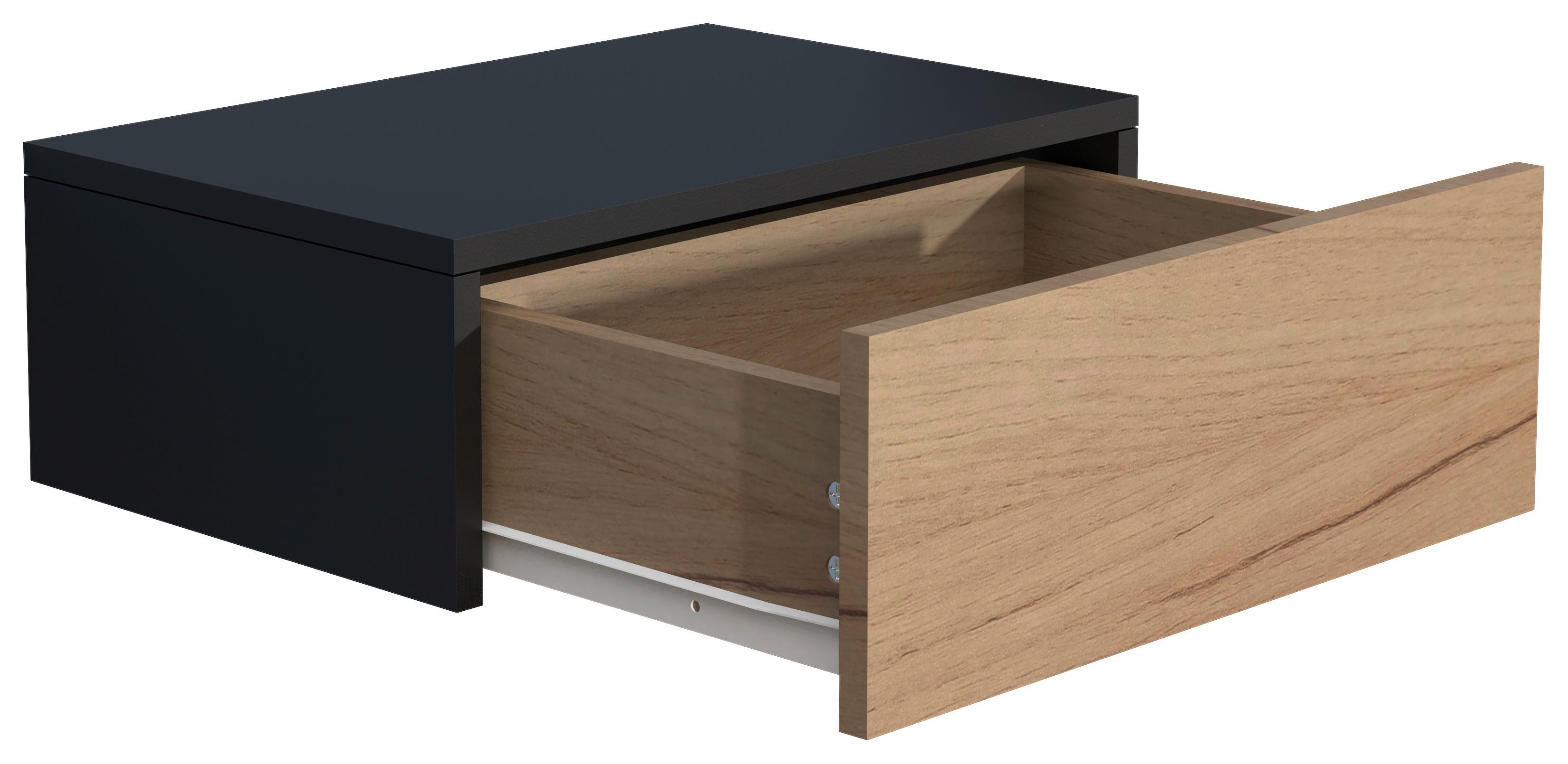 Nachtkästchen Usal M B: 45 Cm Schwarz/eiche Dekor