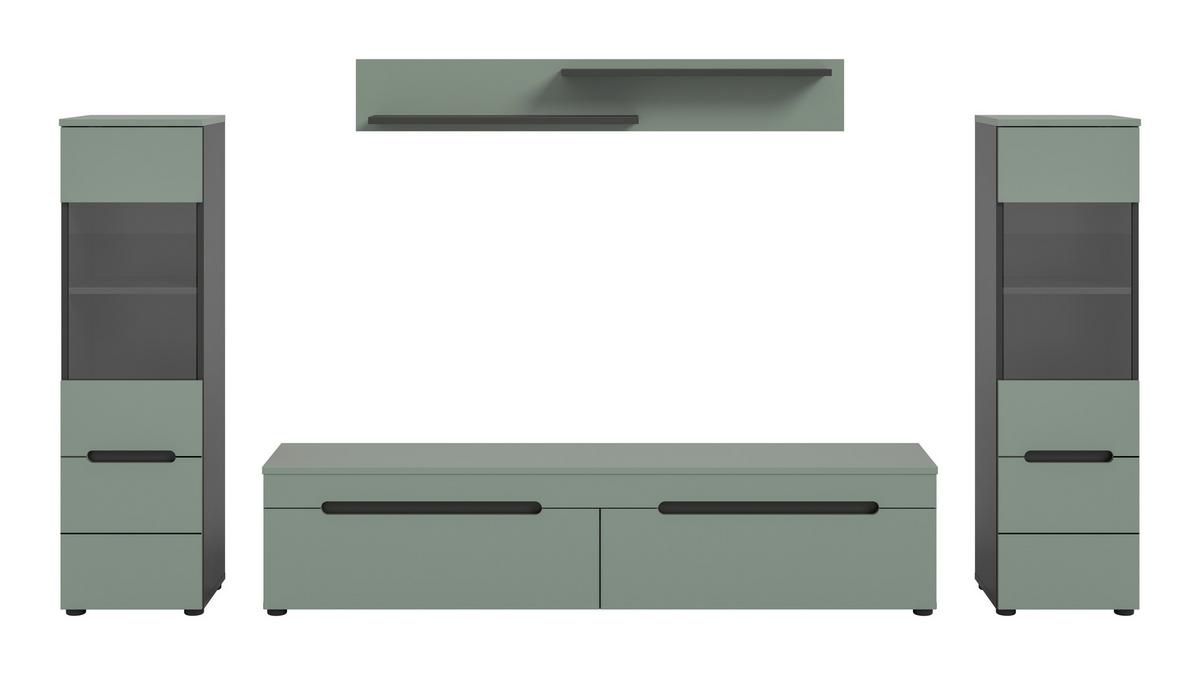 WOHNWAND Canu Graugrün B: 272cm - Schwarz/Graugrün, Design, Holzwerkstoff (272/141/33cm) - Livetastic