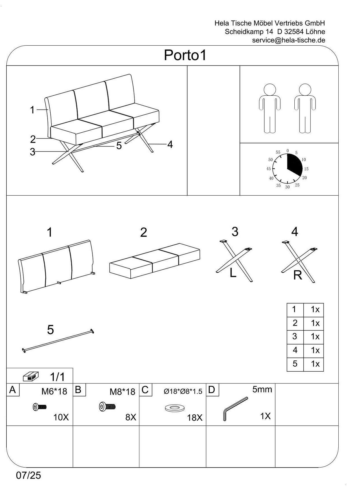 Sitzbank Porto I B - Anthrazit/Schwarz, MODERN, Textil/Metall (140/88/67cm) - MID.YOU