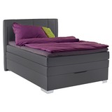 Boxspringbett im Lederlook 140x200cm Madison, Grau - Chromfarben/Grau, MODERN, Holz/Textil (140/200cm)