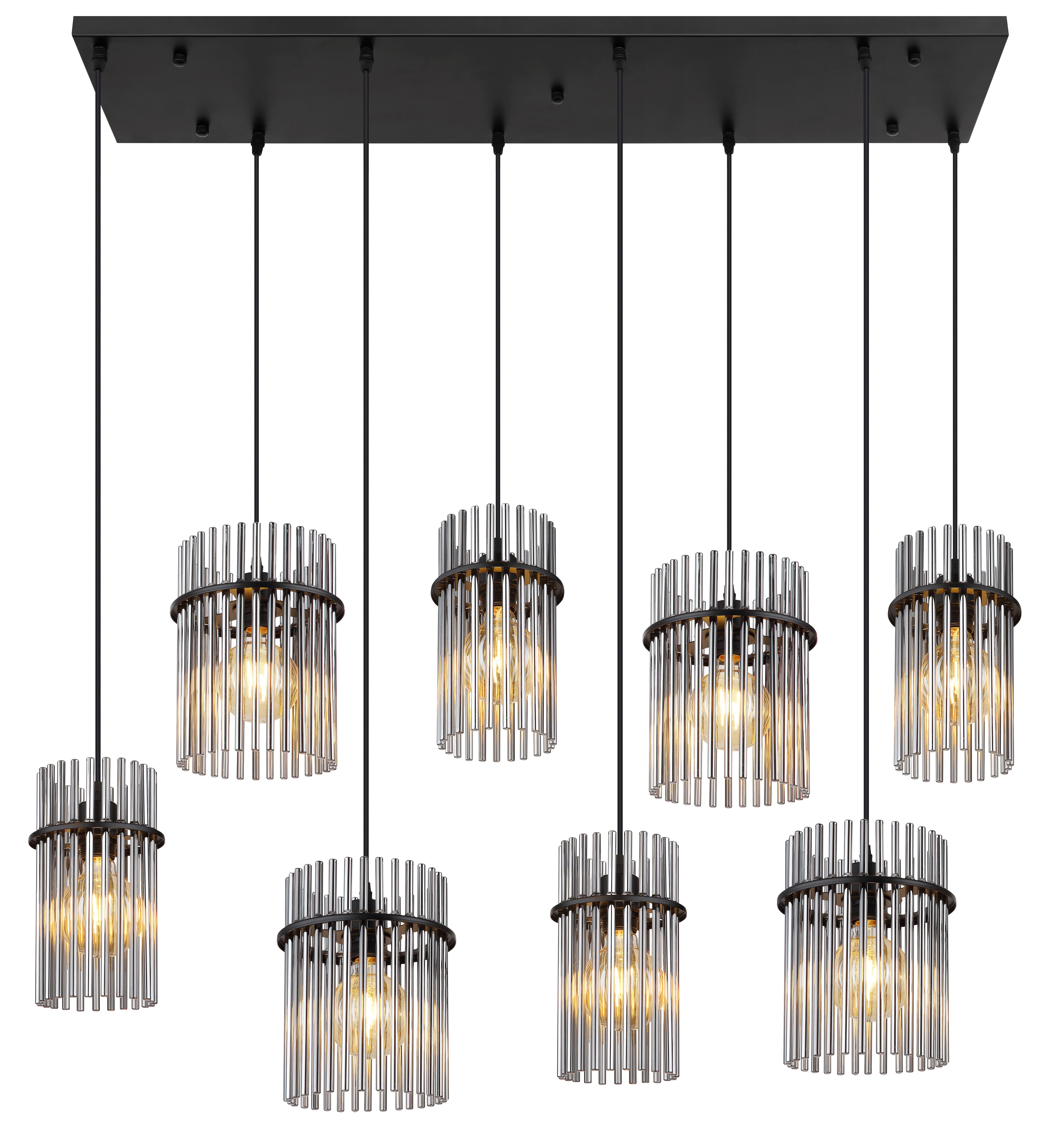 HÄNGELEUCHTE Exkl. 8xE27 60W - Schwarz/Grau, Basics, Glas/Kunststoff (110/38/125cm) - Globo