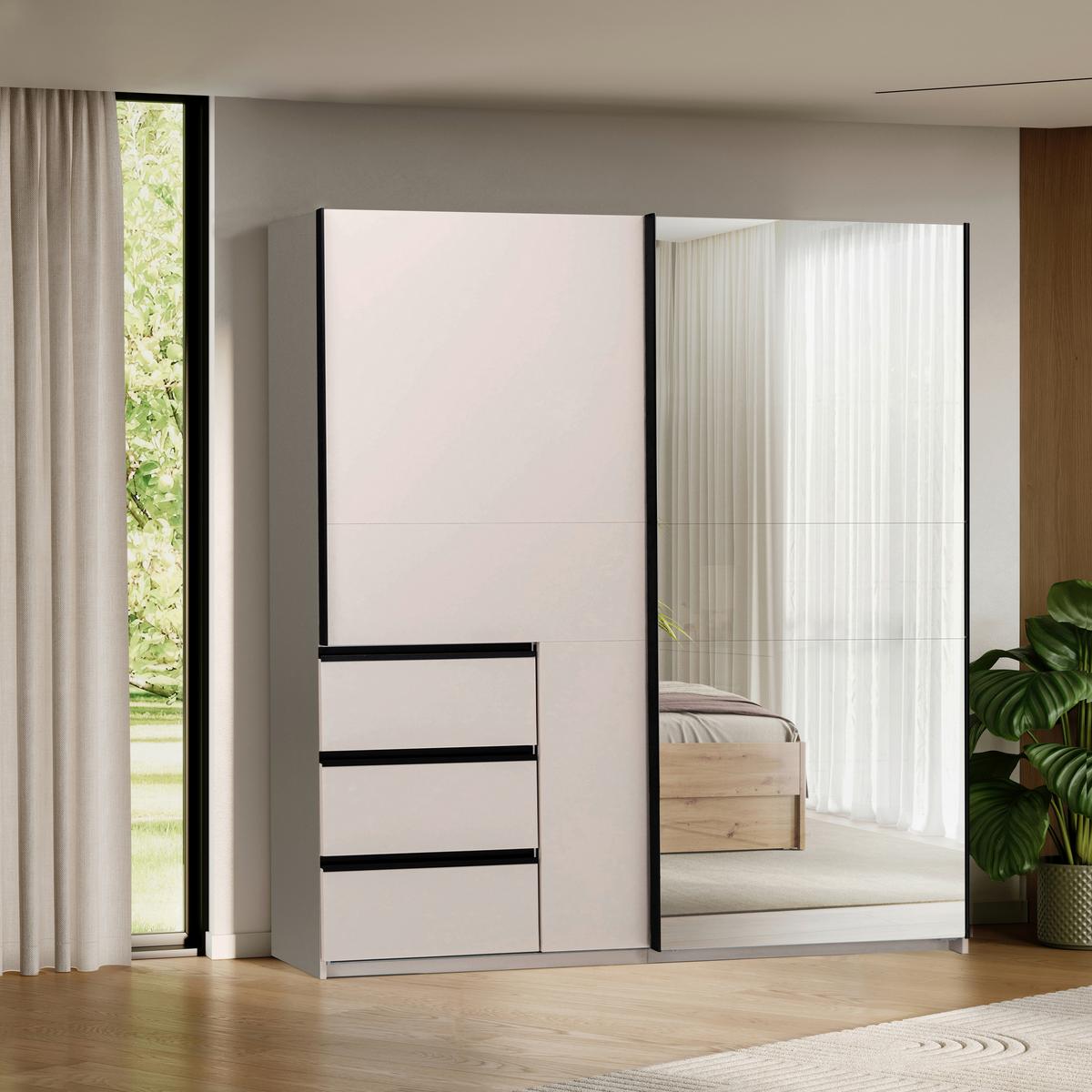 SCHIEBETÜRENSCHRANK Wilma Kaschmir B: 215cm - Kaschmir, MODERN, Holzwerkstoff (215/210/61,5cm) - P & B