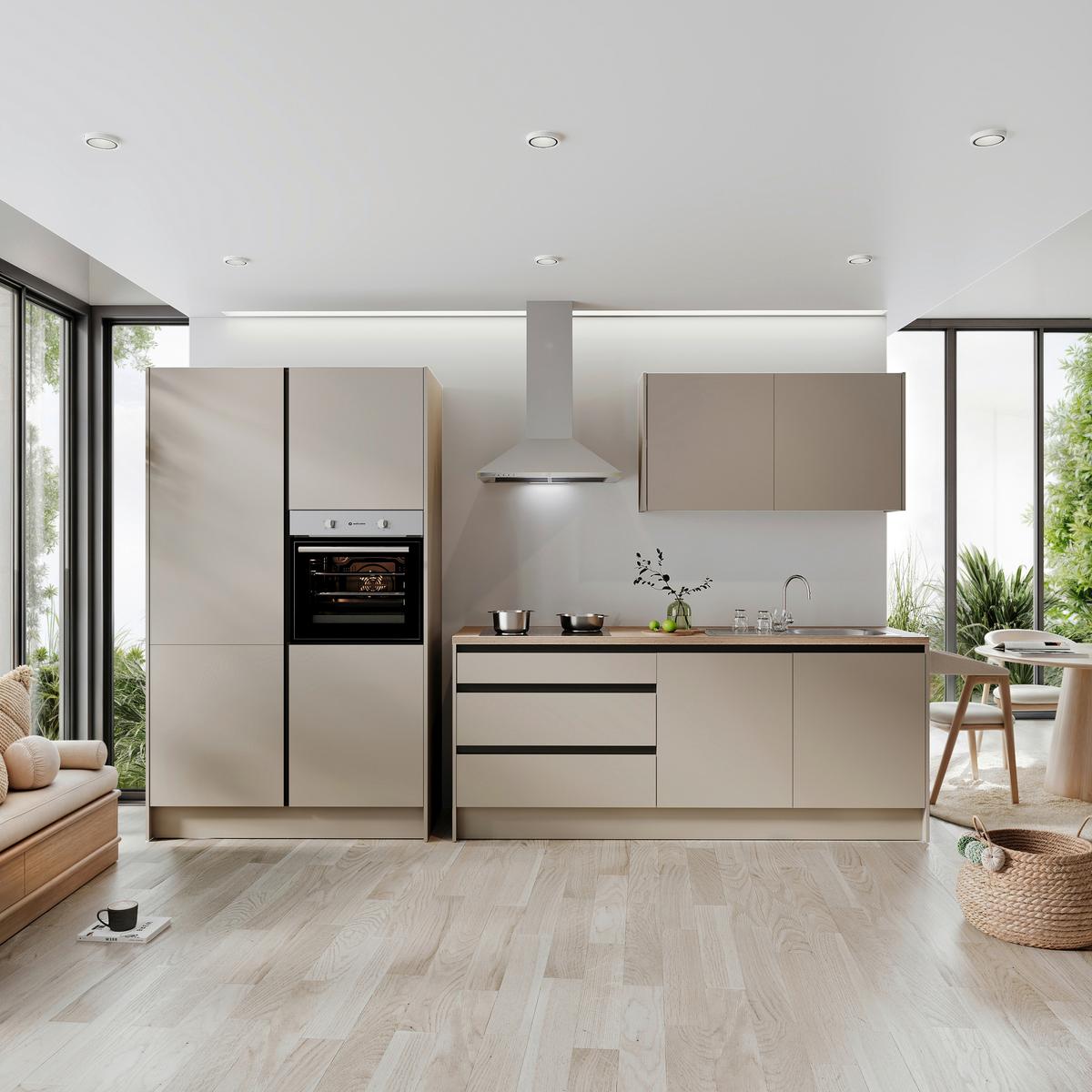 Kuchynský blok bez spotrebičov TROJA, šírka 335 cm - čierna/sivá, Design, kompozitné drevo (336,4/210/60cm) - MID.YOU