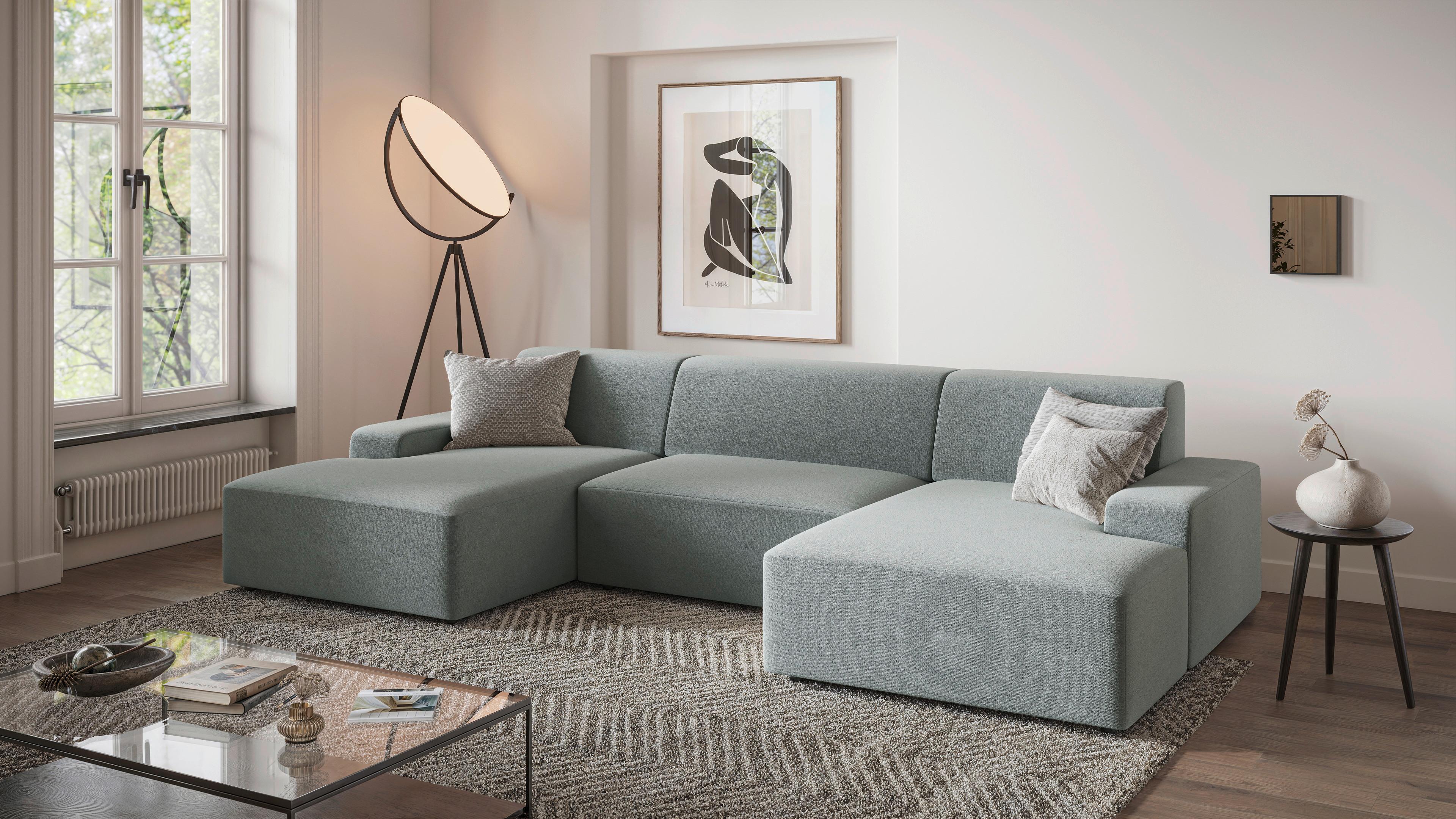 Wohnlandschaft Wien Grau U: 162x329x162 Cm - Schwarz/Grau, MODERN, Textil (162/329/162cm) - Trendmanufaktur