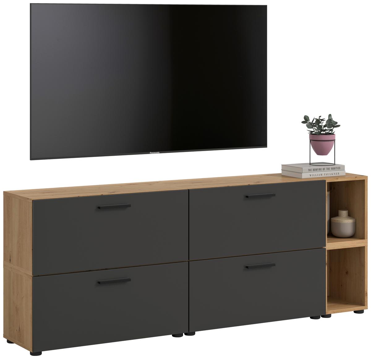 Wohnwand, The One 6, B: 176 cm Grau/Artisan Eiche Dekor - Schwarz/Eiche Artisan, Trend, Holzwerkstoff (176/67/34cm)