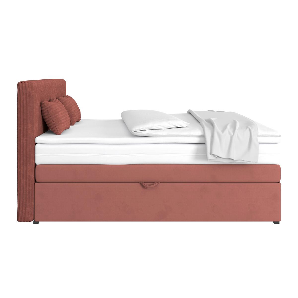 Boxspringbett Mit Topper Mit Bettkasten 180x200 Cm Rossa - Altrosa/Schwarz, MODERN, Holzwerkstoff/Textil (180/200cm)
