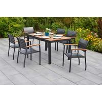 Gartentischgruppe 7-teilig. Set - Graphitfarben/Naturfarben, KONVENTIONELL, Kunststoff/Metall - Gardenson