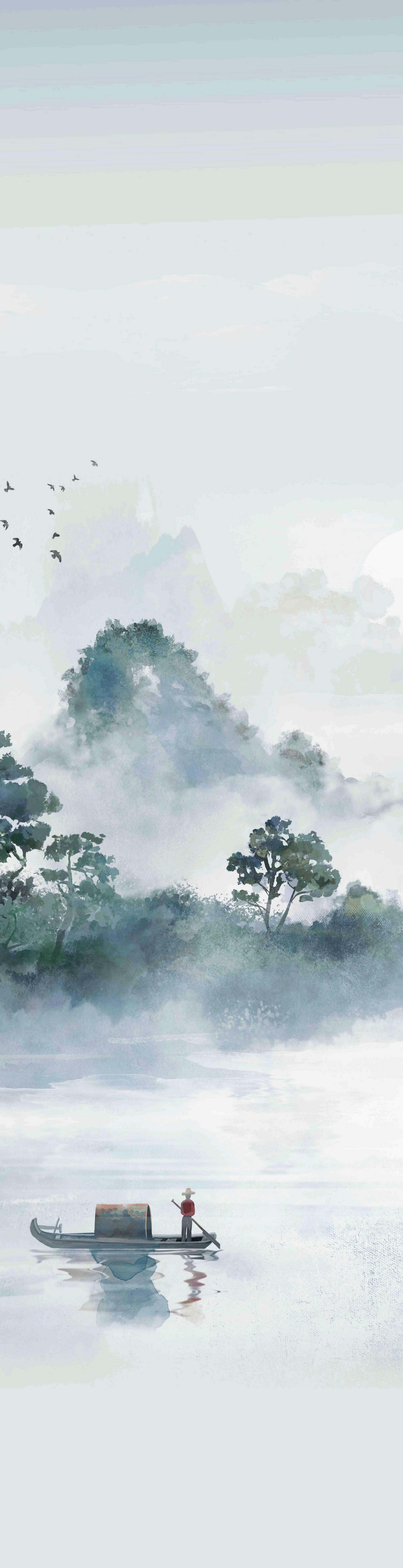 Flächenvorhang Vitnam Rechts - Graublau/Grün, Design, Textil (60/245cm)