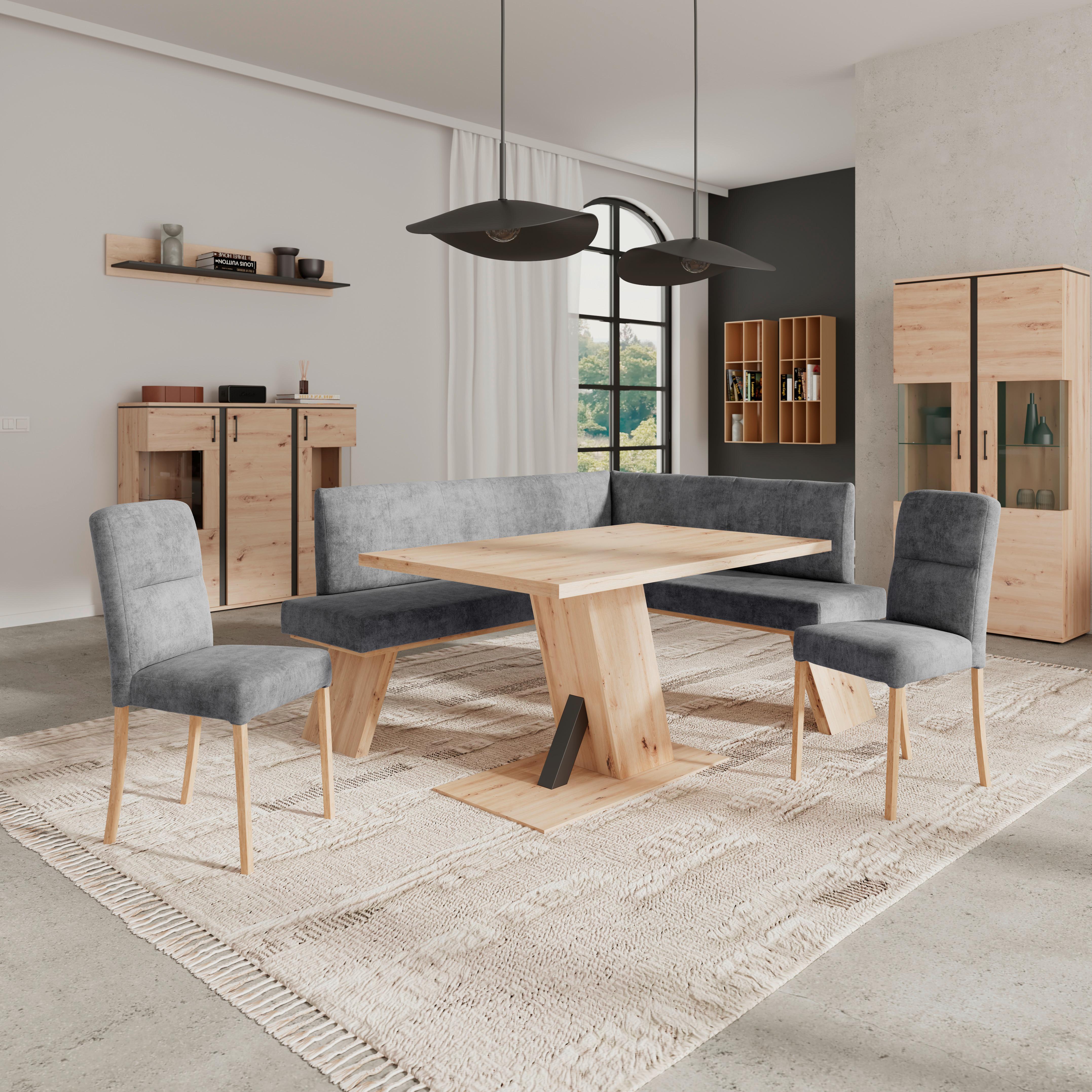 Eckbank Emma Ii Webstoff Schwarz, B: 185 Cm - Eichefarben/Schwarz, KONVENTIONELL, Holzwerkstoff/Textil (185/150cm)