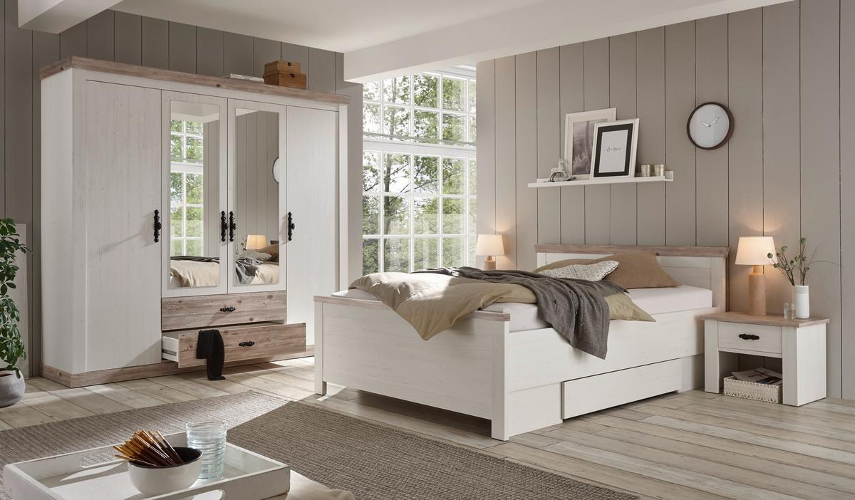 Kleiderschrank Florenz Pinie Weiß Dekor, B: 217cm - Hellbraun/Pinienfarben, Design, Holzwerkstoff (217/201/60cm) - MID.YOU