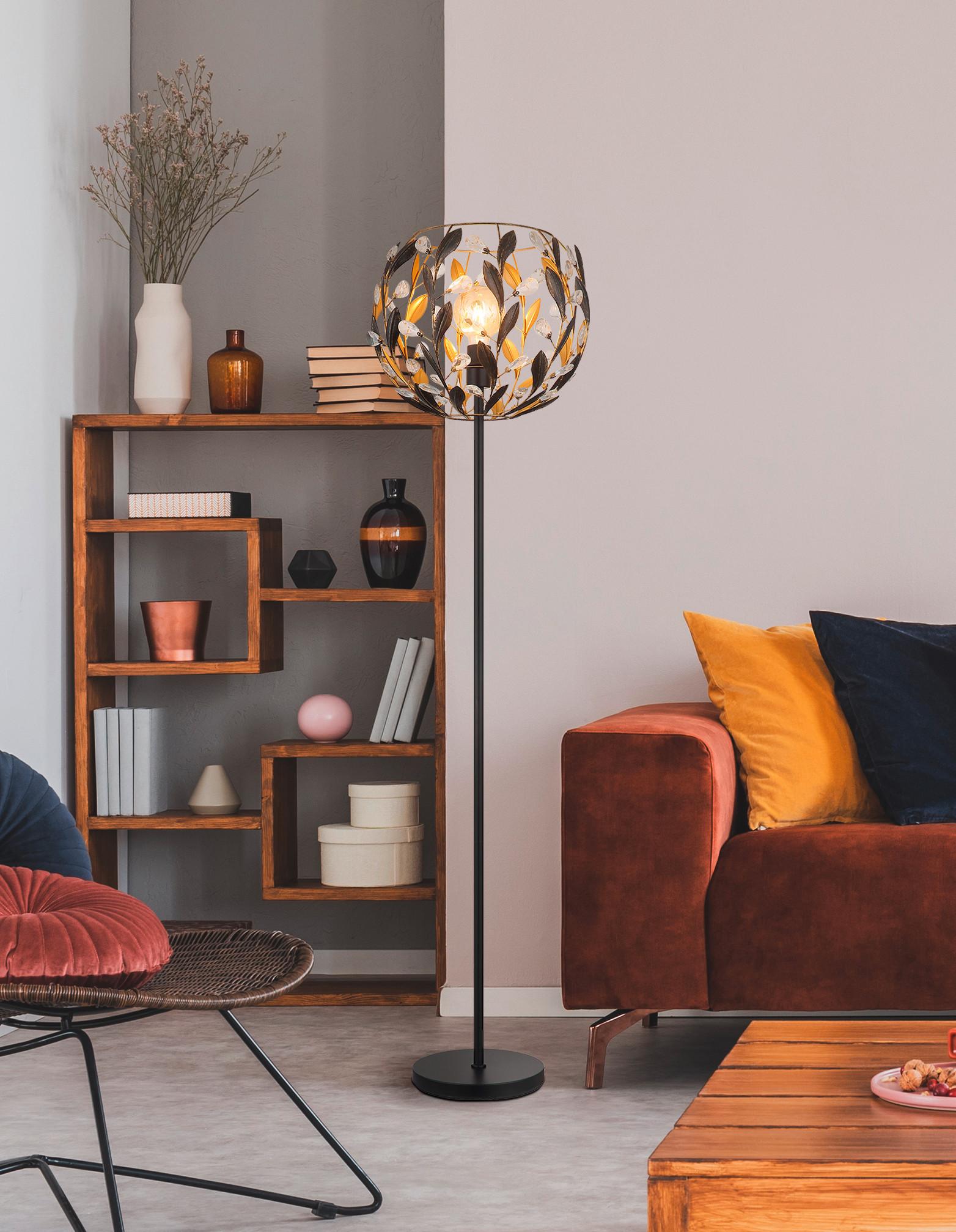 Stehleuchte Mika Klar Schwarz Goldfarben D:40cm - Klar/Goldfarben, Basics, Kunststoff/Metall (40/157cm) - Globo