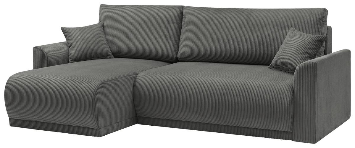 Rohová sedačka KIM L146, obojstr., tmavosivý menčester - tmavosivá, Modern, drevo (233/146cm)