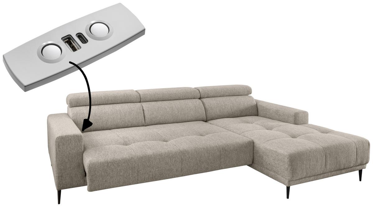 Ecksofa Intera, Beige S: 276x188 Cm - Beige/Schwarz, KONVENTIONELL, Textil (276/188cm) - Livetastic