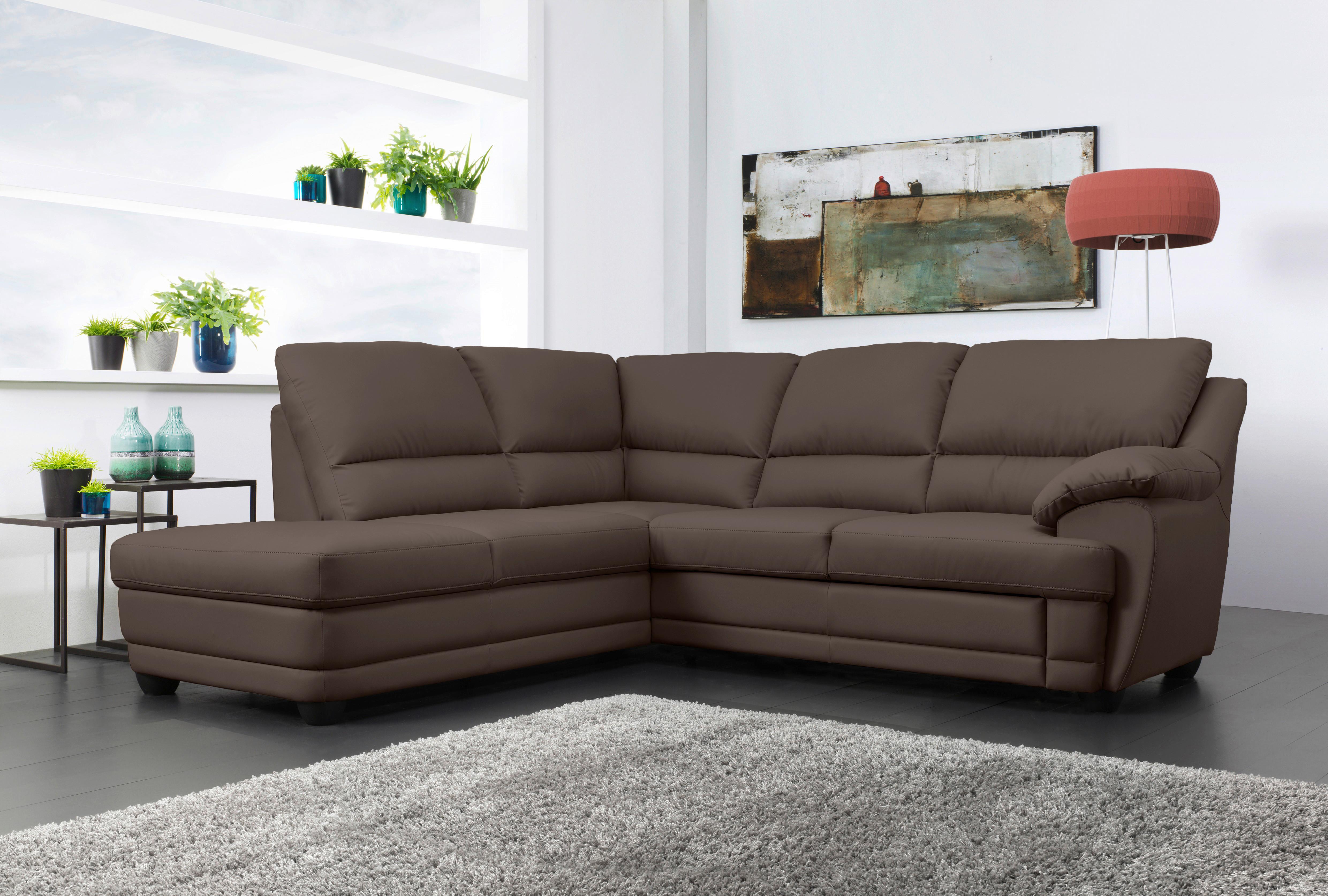 Ecksofa Nebolo Braun Lederlook - Braun, Design, Textil (225/245cm) - Livetastic