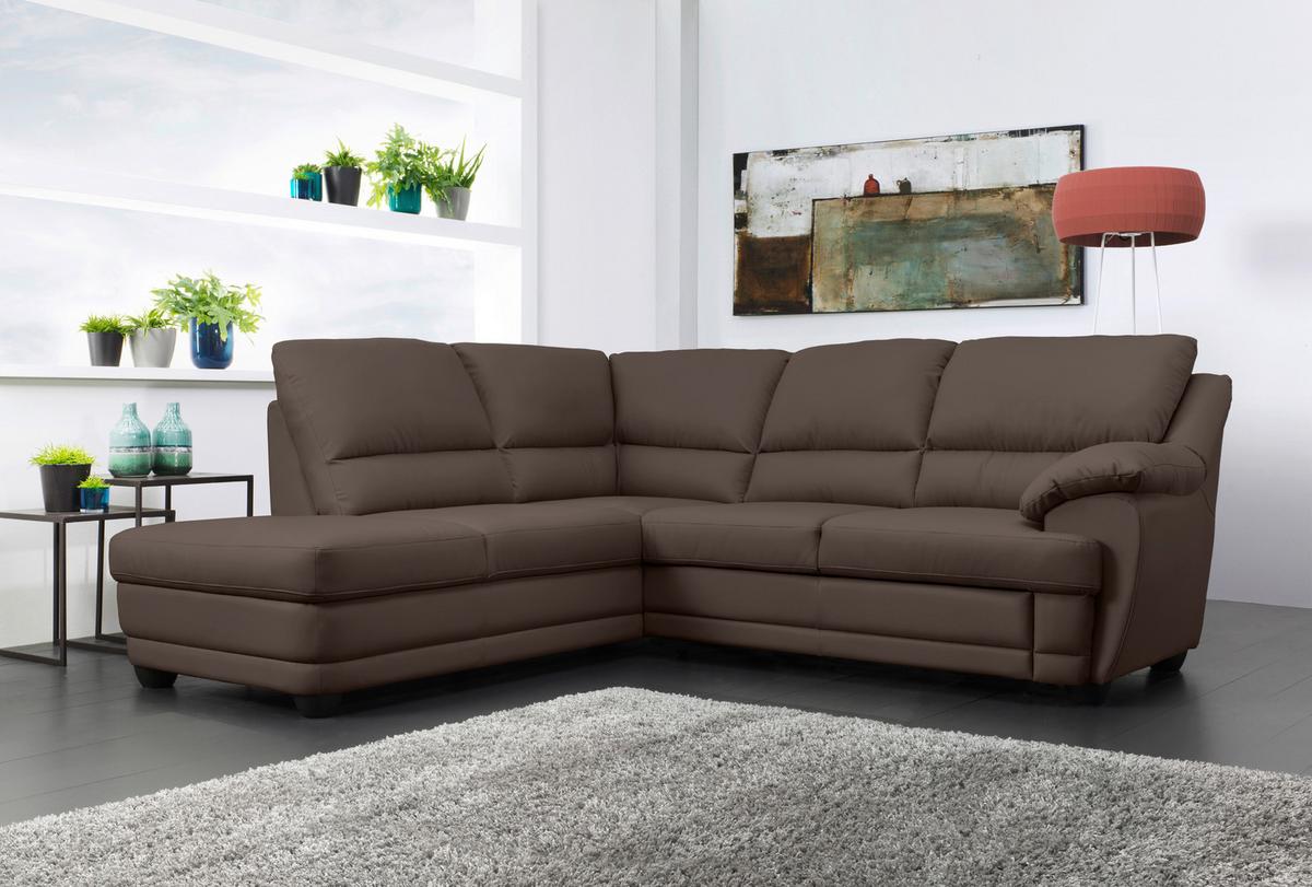 Ecksofa Nebolo Braun Lederlook - Braun, Design, Textil (225/245cm) - Livetastic