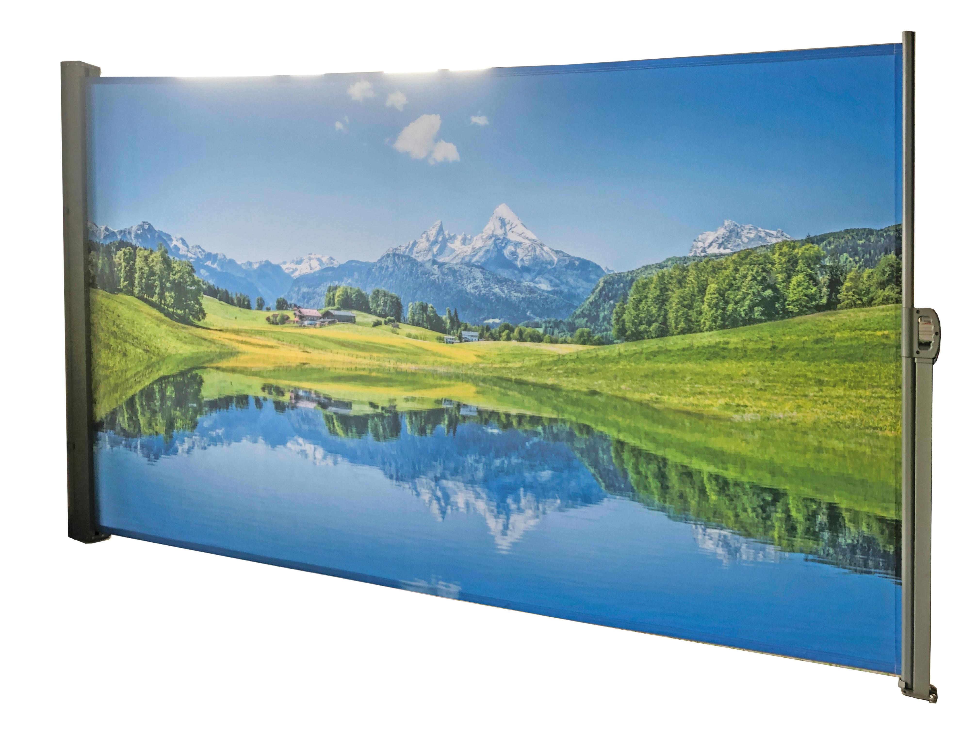 Seitenmarkise 300x160 cm Bunt Bergseemotiv ausziehbar - Silberfarben, Basics, Kunststoff/Metall (300/160/9cm)