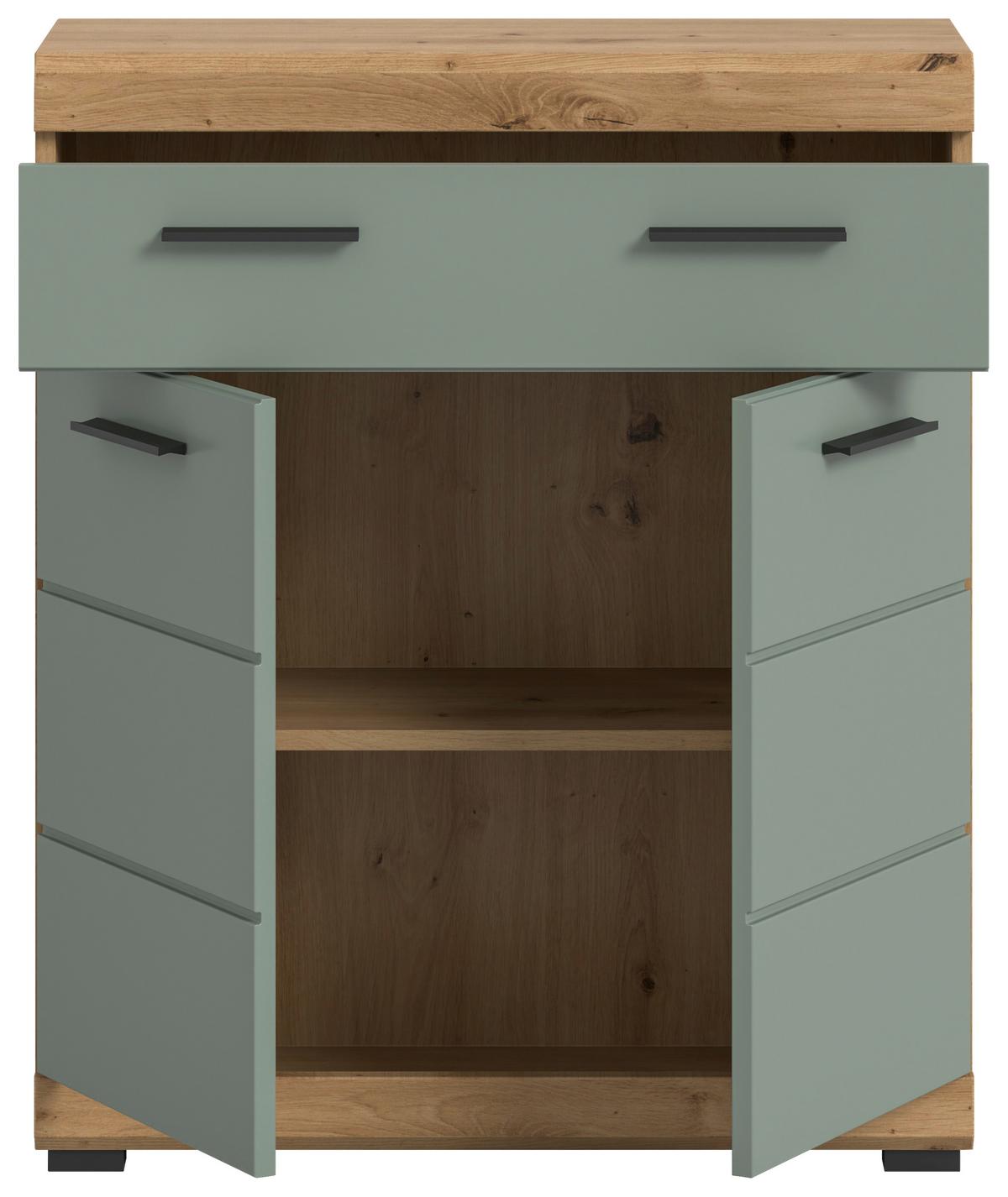 Midischrank Scout Eiche Dekor/Salbeigrün B: 74cm - Salbeigrün/Eichefarben, MODERN, Holzwerkstoff (74/88/31cm) - MID.YOU