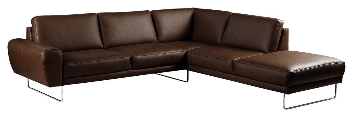 Ecksofa Spring Dunkelbraun Chrom S: 273x250cm - Chromfarben/Dunkelbraun, Design, Leder (273/250cm) - Livetastic