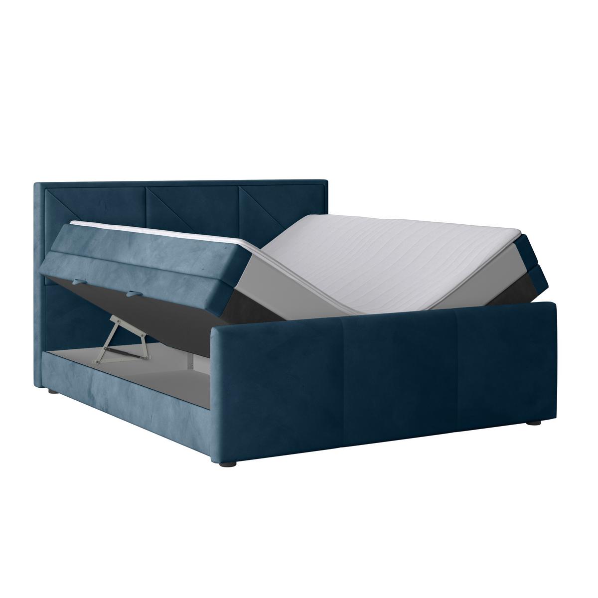 Boxspringbett mit Bettkasten 180x200 cm Blau Bologna - Blau/Schwarz, MODERN, Holz/Kunststoff (180/200cm) - MID.YOU