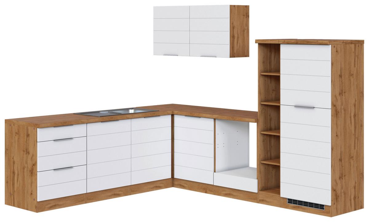 Eckküche Florenz ohne Geräte 240x270 cm Weiß/Eichefarben - Eiche Wotan/Weiß, Design, Holzwerkstoff (240/270cm) - Held