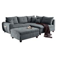 Ecksofa inkl. Kissen + Hocker Lea, Polyester-Nylon - Anthrazit/Schwarz, Basics, Holzwerkstoff/Textil (248/176cm) - MID.YOU