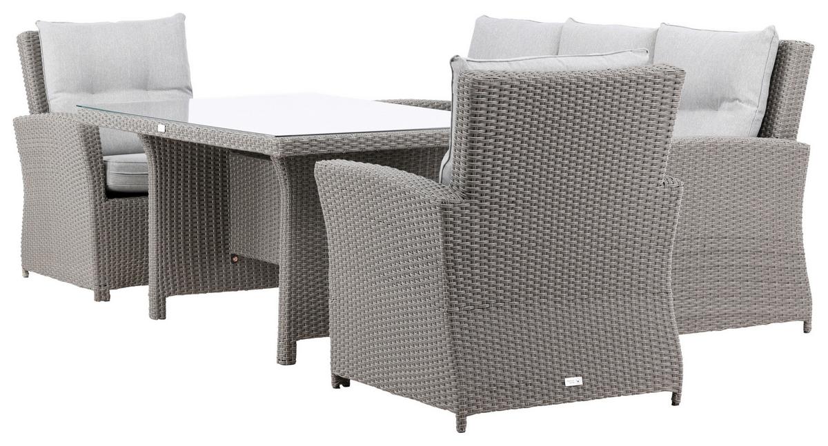 Loungegarnitur 4-Tlg Brentwood aus Kunststoff/Glas mit Kissen - Grau, KONVENTIONELL, Glas/Kunststoff - Gardenson