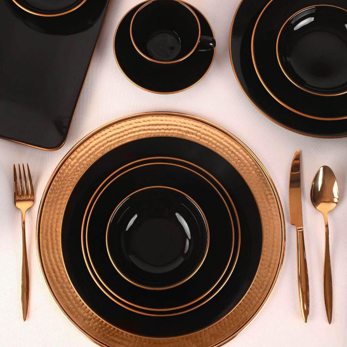 Kombiservice Porzellan, Für 6 Personen, Schwarz, Goldfarben - Goldfarben/Schwarz, Basics, Keramik (19/19/19cm) - P & B