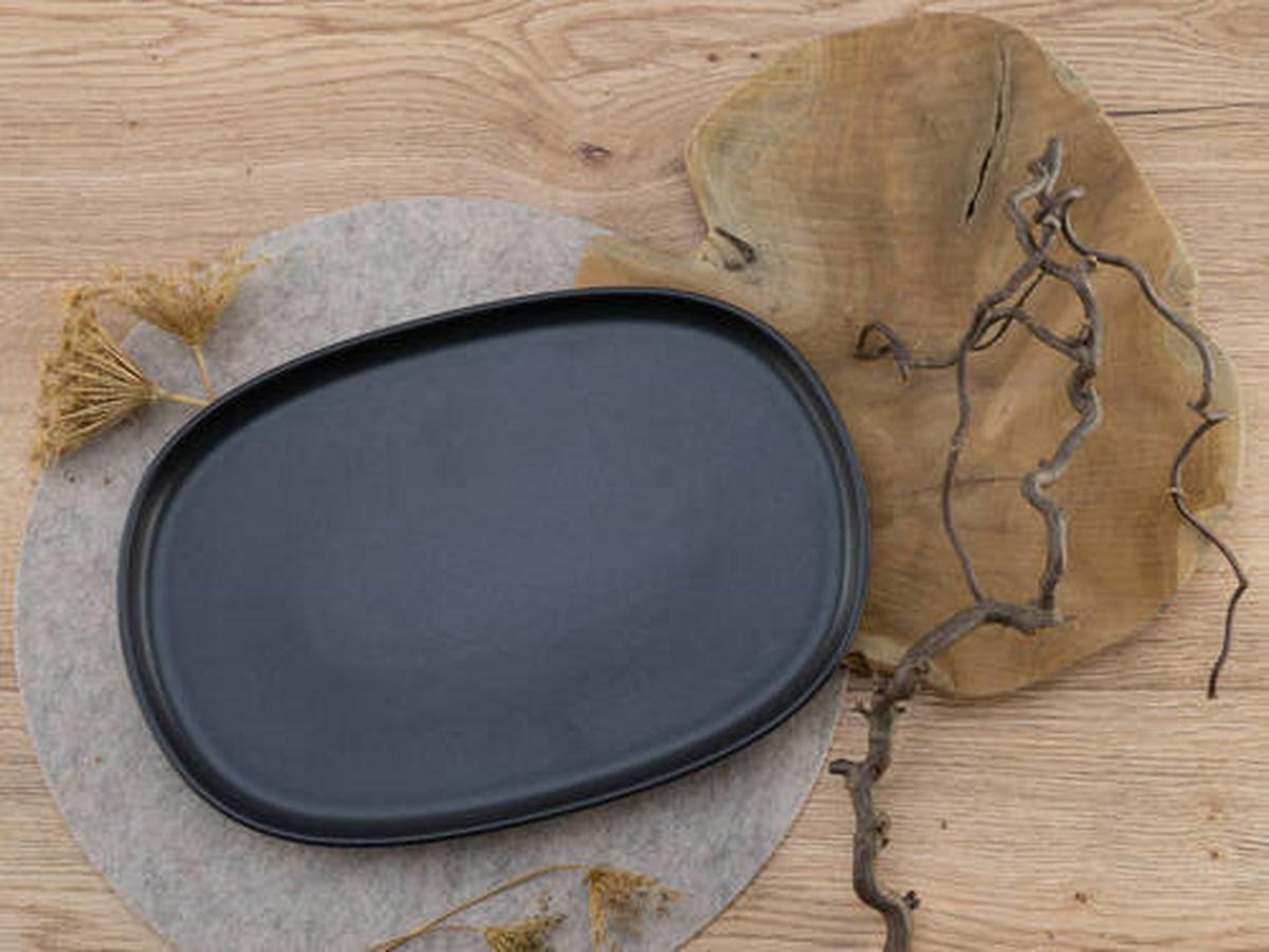 Servierplatte Uno Keramik Schwarz D: Ca. 33 Cm - Schwarz, Trend, Keramik (33cm) - Creatable