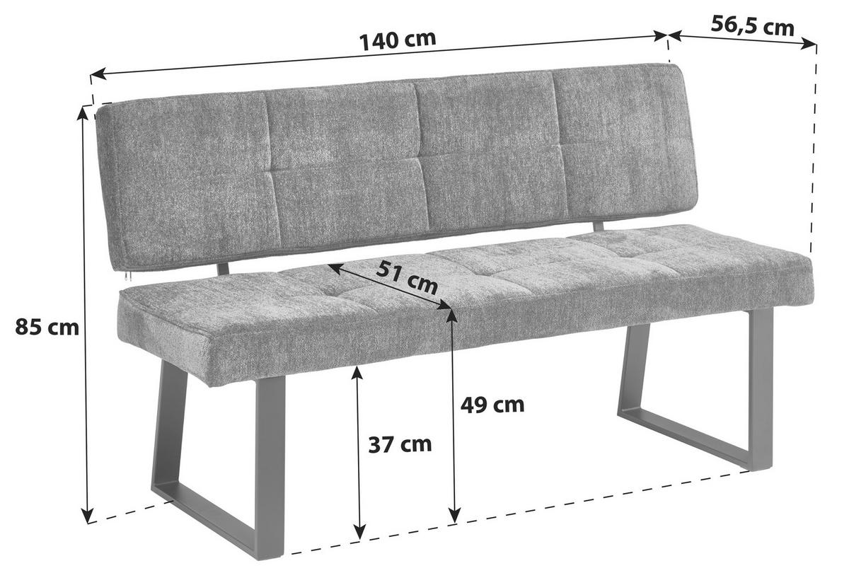 Sitzbank Magnus Dunkelgrau, B: 140 Cm - Dunkelgrau/Schwarz, LIFESTYLE, Textil/Metall (140/85/56,5cm) - MID.YOU