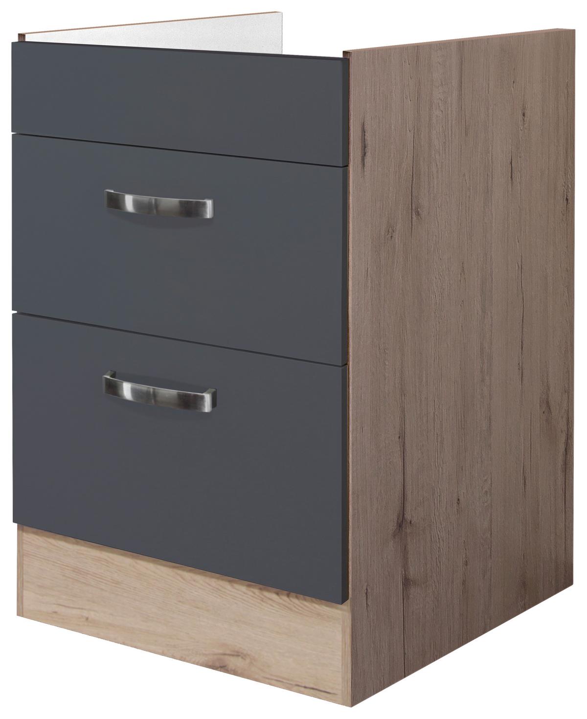 Kuchynská skrinka so zásuvkami SHADOW KSA 60 B - sivá - dub San Remo/farba ušľachtilej ocele, Modern, kov/kompozitné drevo (60/82/57cm)