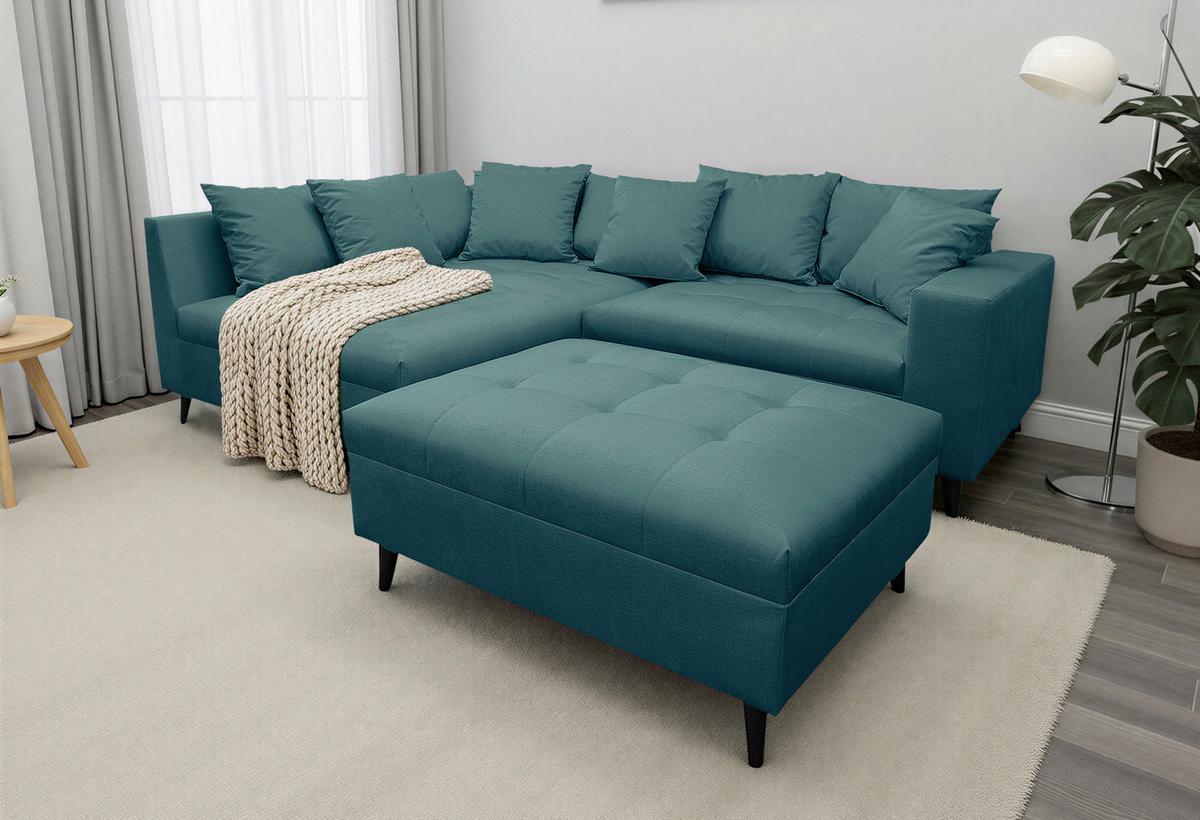 Ecksofa Pruno, Petrol S: 174x274 Cm - Petrol/Schwarz, Design, Textil (174/247cm) - MID.YOU