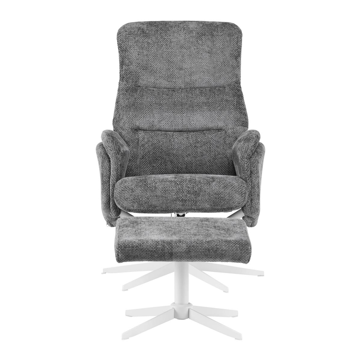 Relaxačné kreslo STAR, grafitová ženilka, s taburetom - biela/grafitová, Modern, kov/textil (72/107-95/86-110cm) - Mömax