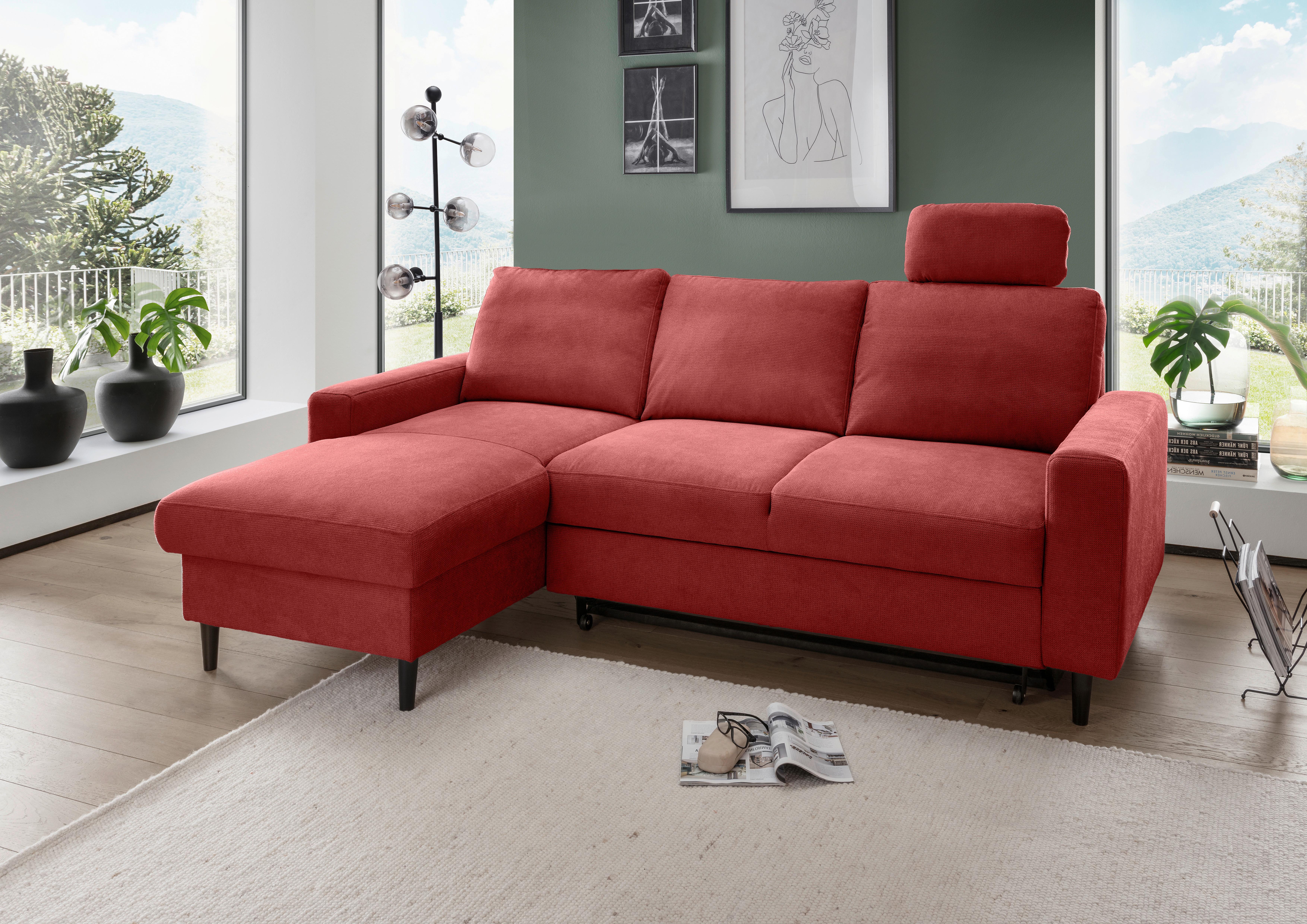 Eckschlafsofa Passione Rot S: 147x234 Cm - Rot/Schwarz, MODERN, Textil (147/234cm) - Livetastic