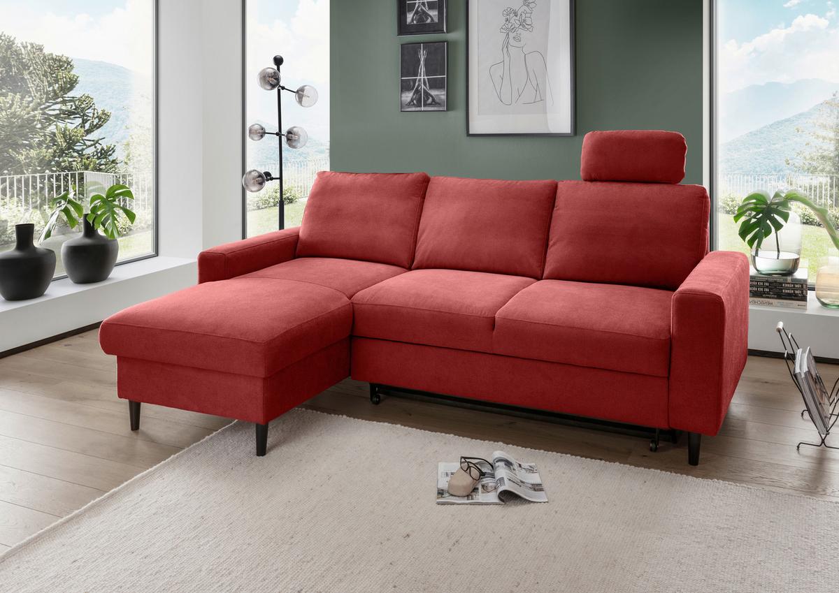 Eckschlafsofa Passione Rot S: 147x234 cm - Rot/Schwarz, MODERN, Textil (147/234cm) - Livetastic