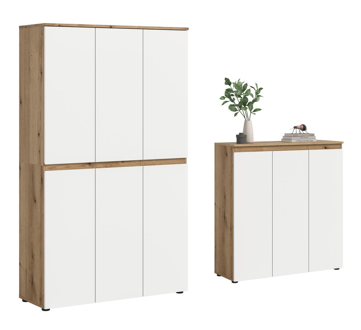 Garderobenschrank Scarpa Eiche Dekor, Weiß B: 175 cm - Eichefarben/Schwarz, Design, Holzwerkstoff (235/175/37cm) - Livetastic
