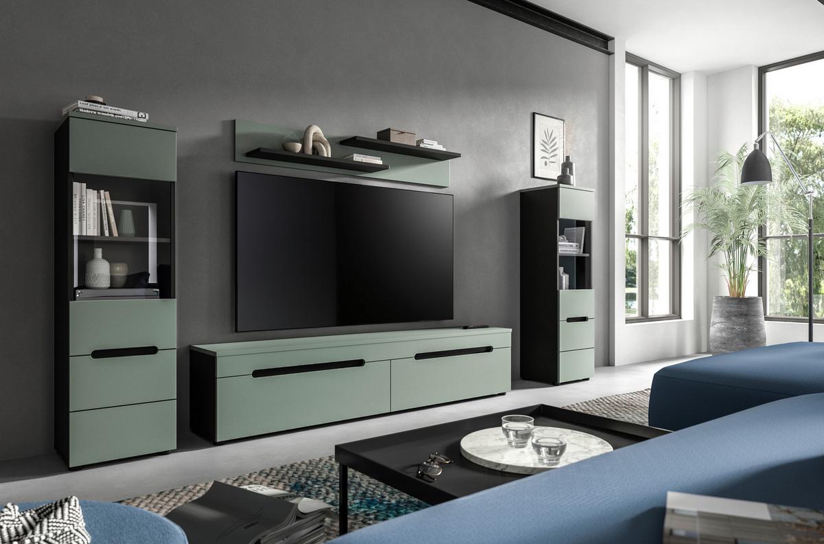 WOHNWAND Canu Graugrün B: 272cm - Schwarz/Graugrün, Design, Holzwerkstoff (272/141/33cm) - Livetastic