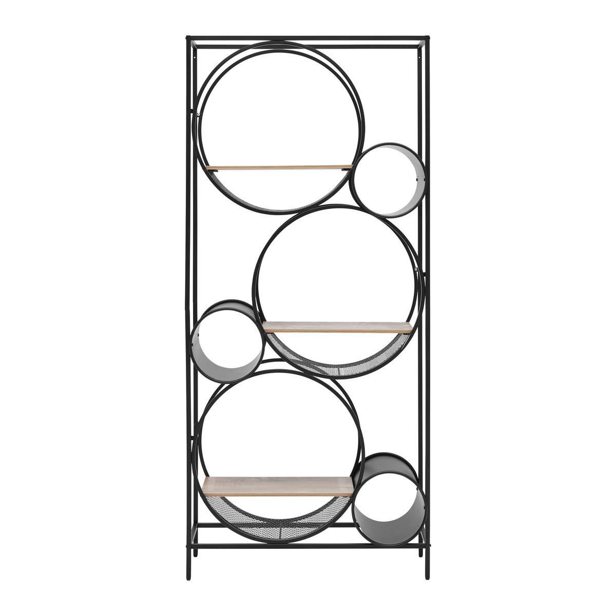 Regál CIRCLE čierna/prírodná - čierna/prírodná farba, Modern, kov/kompozitné drevo (84/186/30cm) - Premium Living