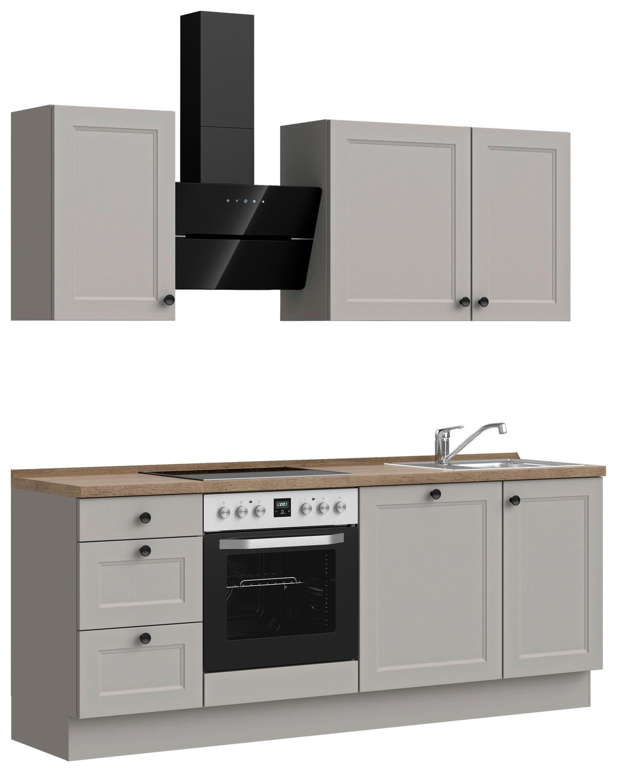Kuchynská linka 210 cm, kamenná sivá supermatná - čierna/sivá, Modern, kov/kompozitné drevo (210cm) - Nobilia