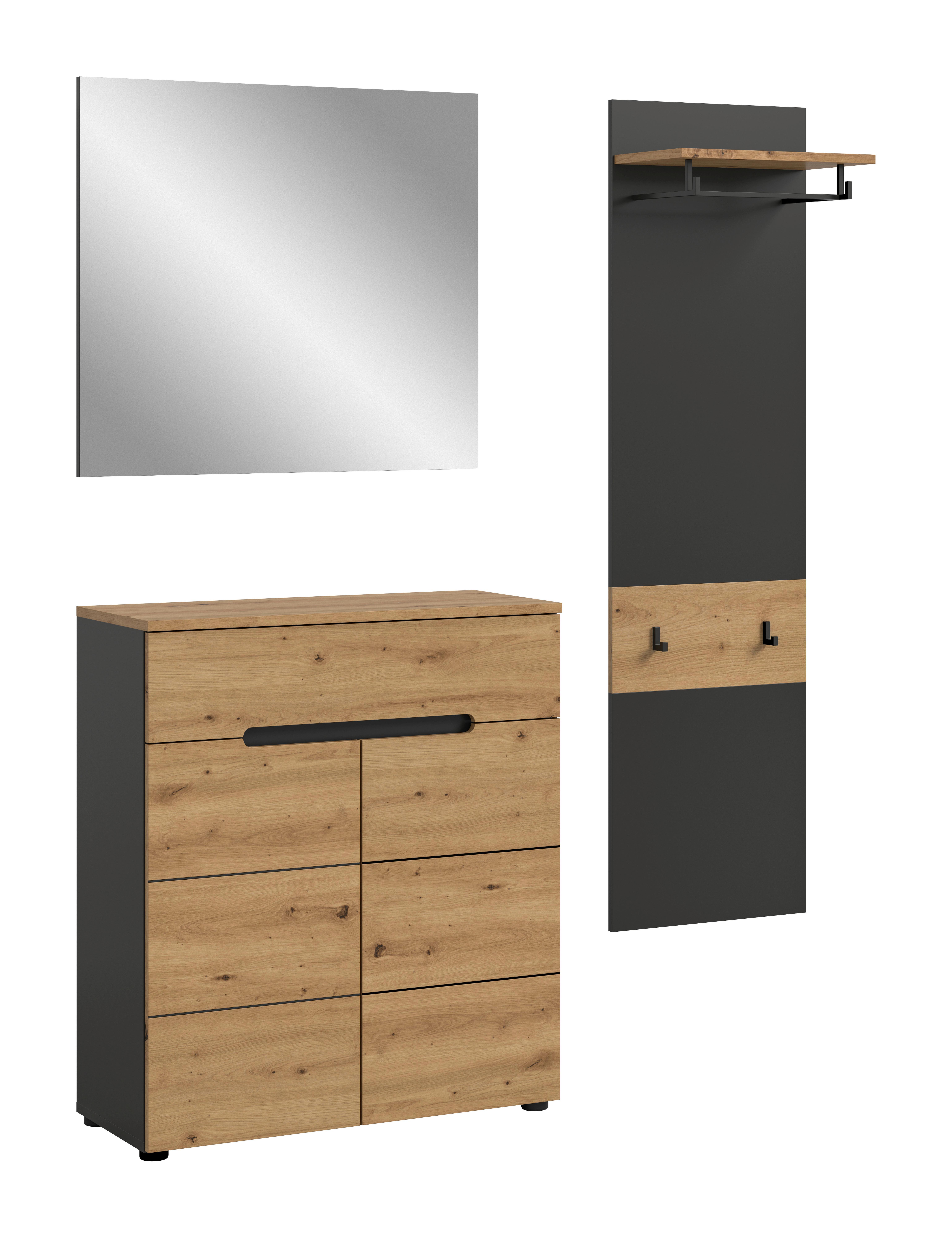 Garderobe Canu 3-teilig Eiche Artisan/grau B: 140 Cm - Eiche Artisan, Design, Holzwerkstoff (140/190/37cm) - Livetastic