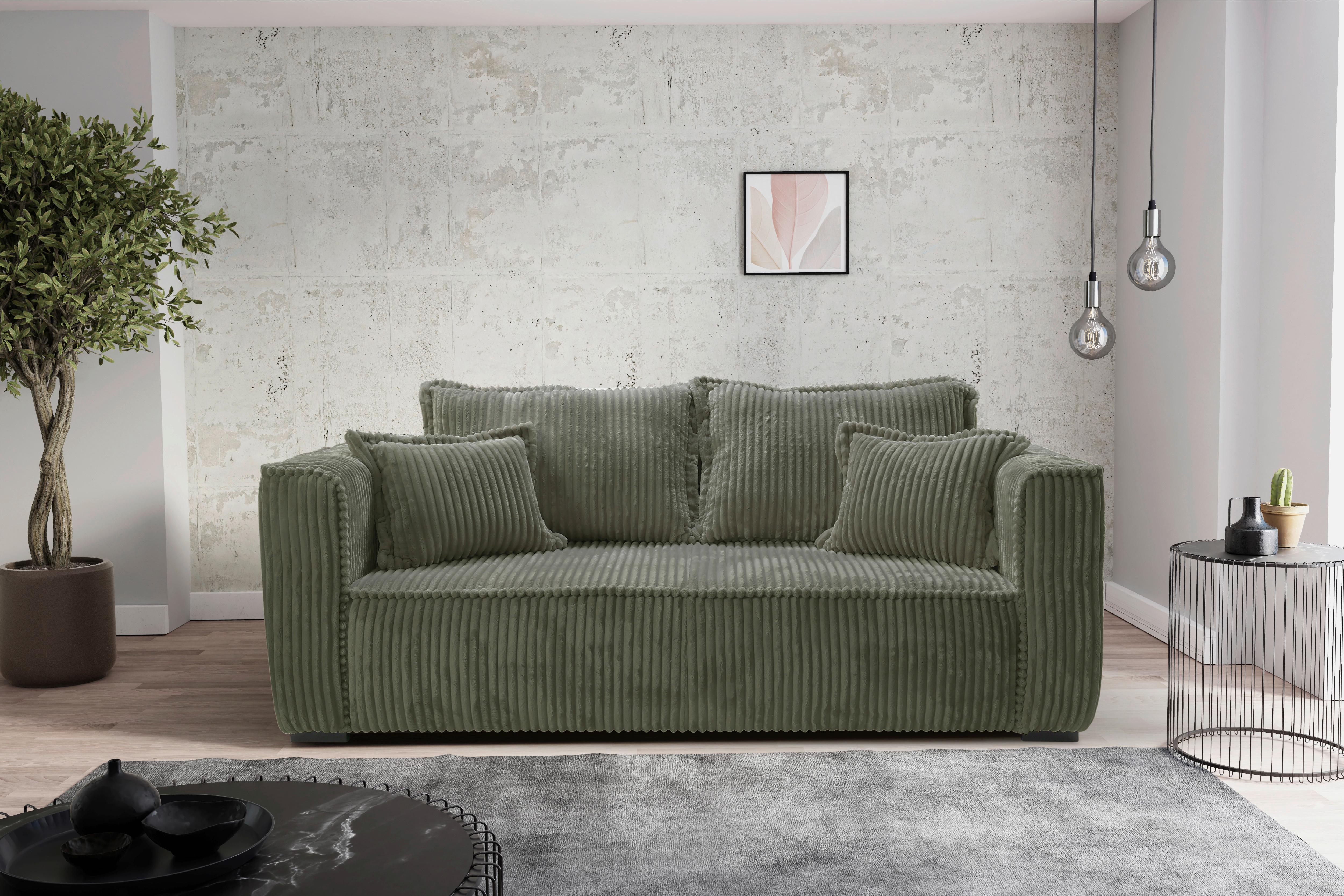 Sofa Modena inkl. Kissen Grün, B: 223 cm - Schwarz/Grün, Design, Textil (223/95/121cm) - MID.YOU