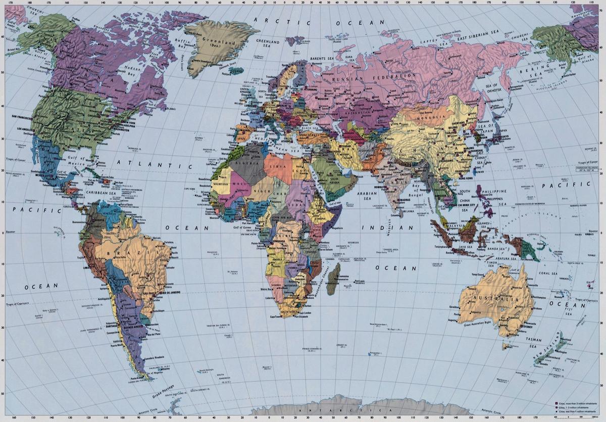 Fototapete Weltkarte - Multicolor/Hellblau, Natur, Papier (254/184cm)