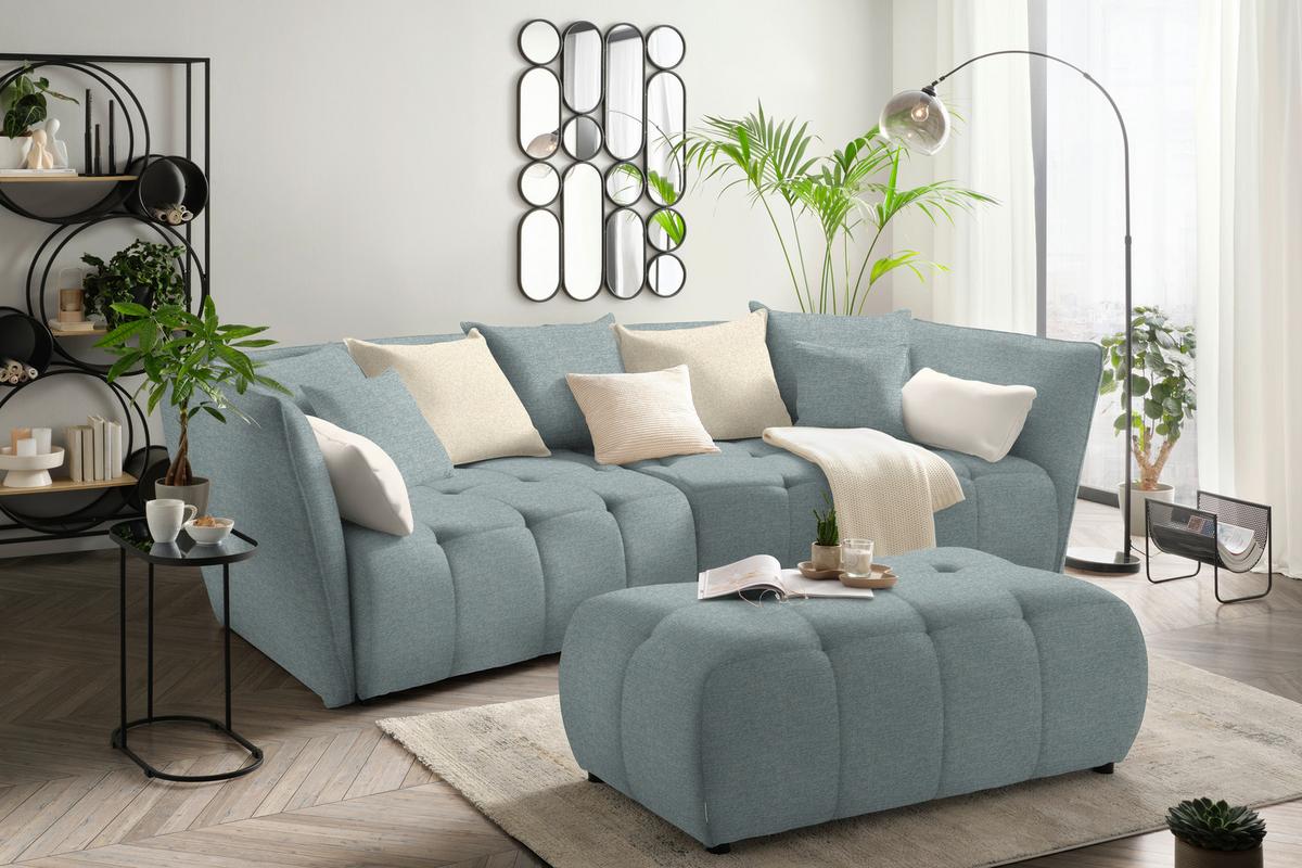 Boxspringová pohovka SOFI, světle modrá, krémová - černá/krémová, Moderní, textil (294/93/152cm) - Premium Living