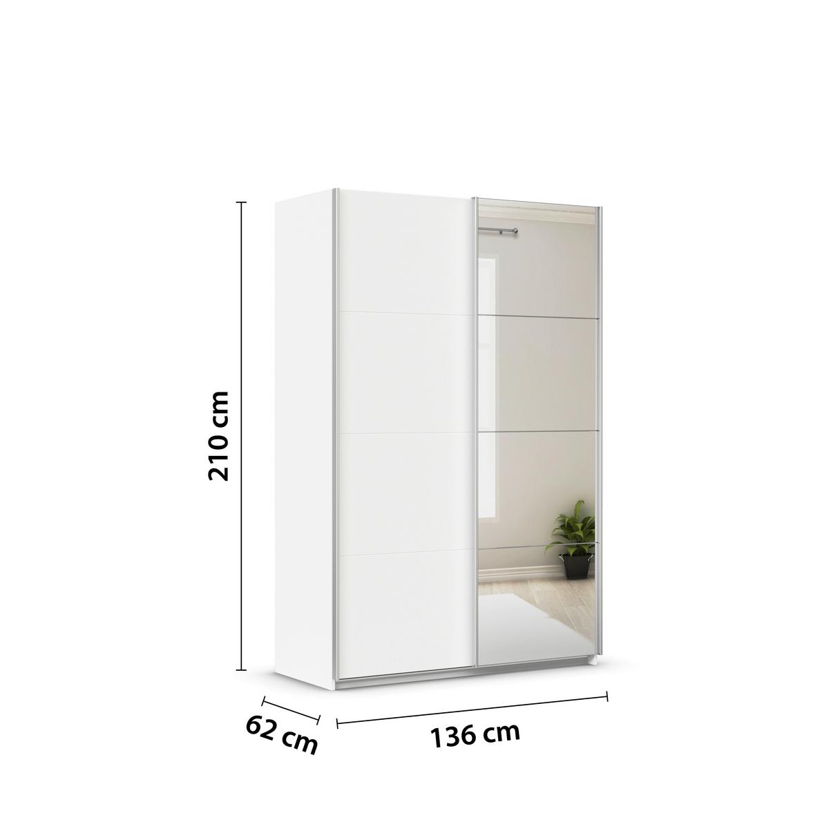 Schwebetürenschrank + Spiegel B: 136cm Feldkirch Weiß - Silberfarben/Weiß, MODERN, Holzwerkstoff (136/210/62cm)